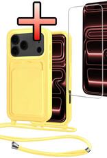 NoXx NoXx iPhone 17 Pro Hoesje Pashouder met Koord Met Screenprotector - Geel