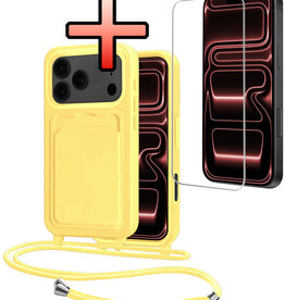NoXx NoXx iPhone 17 Pro Hoesje Pashouder met Koord Met Screenprotector - Geel
