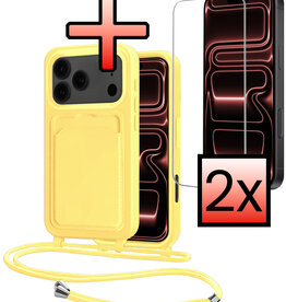 NoXx NoXx iPhone 17 Pro Hoesje Pashouder met Koord Met 2x Screenprotector - Geel