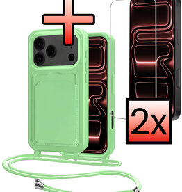 NoXx NoXx iPhone 17 Pro Hoesje Pashouder met Koord Met 2x Screenprotector - Groen
