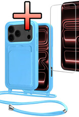 NoXx NoXx iPhone 17 Pro Hoesje Pashouder met Koord Met Screenprotector - Lichtblauw