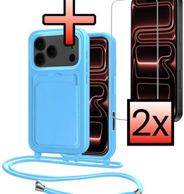 NoXx NoXx iPhone 17 Pro Hoesje Pashouder met Koord Met 2x Screenprotector - Lichtblauw