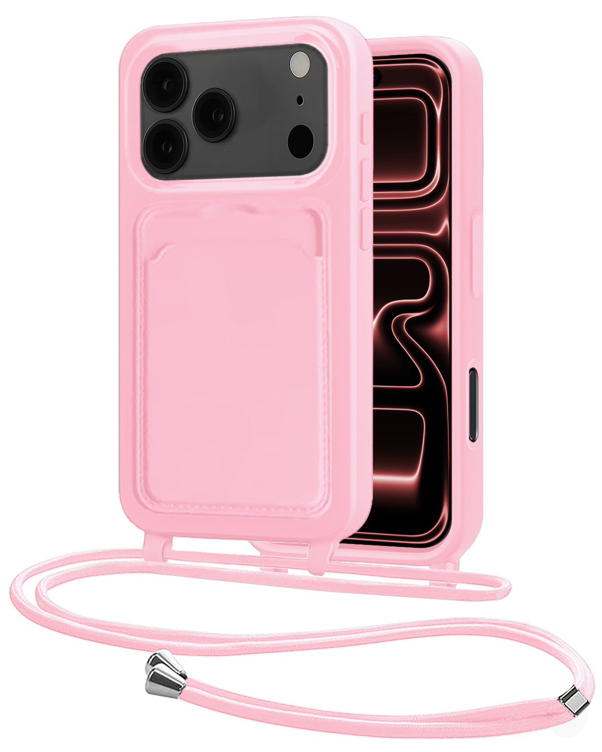 NoXx NoXx iPhone 17 Pro Hoesje Pashouder met Koord - Lichtroze