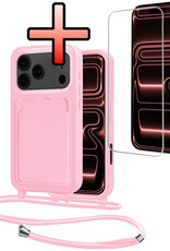 NoXx NoXx iPhone 17 Pro Hoesje Pashouder met Koord Met Screenprotector - Lichtroze