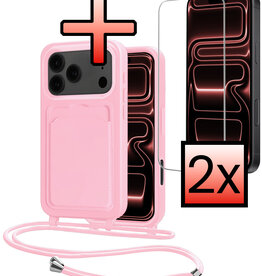 NoXx NoXx iPhone 17 Pro Hoesje Pashouder met Koord Met 2x Screenprotector - Lichtroze