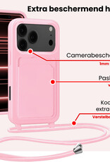 NoXx NoXx iPhone 17 Pro Hoesje Pashouder met Koord Met 2x Screenprotector - Lichtroze
