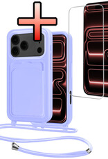 NoXx NoXx iPhone 17 Pro Hoesje Pashouder met Koord Met Screenprotector - Lila