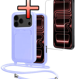 NoXx NoXx iPhone 17 Pro Hoesje Pashouder met Koord Met Screenprotector - Lila