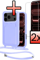 NoXx NoXx iPhone 17 Pro Hoesje Pashouder met Koord Met 2x Screenprotector - Lila
