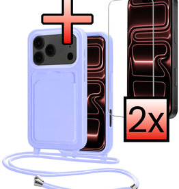 NoXx NoXx iPhone 17 Pro Hoesje Pashouder met Koord Met 2x Screenprotector - Lila