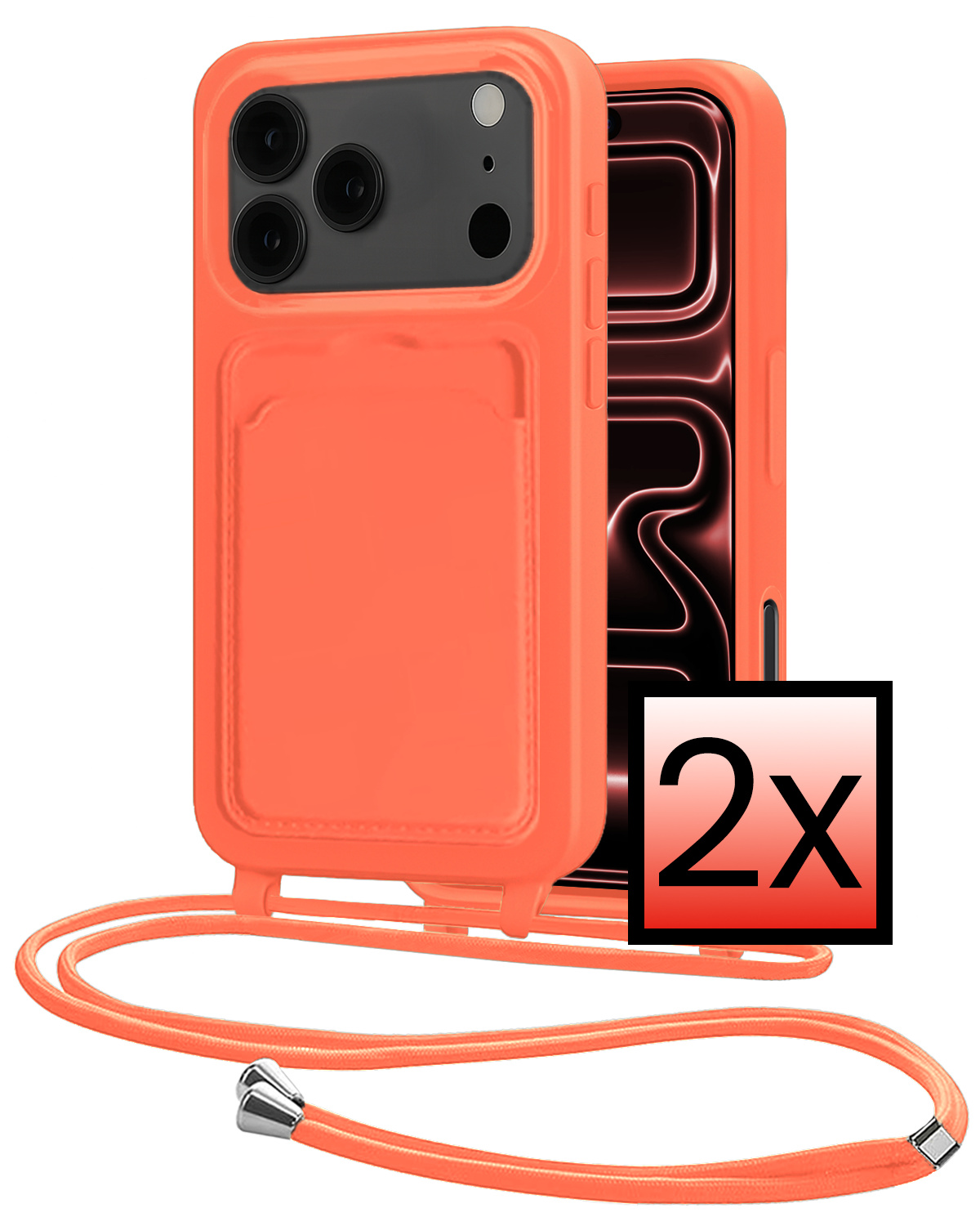 NoXx NoXx iPhone 17 Pro Hoesje Pashouder met Koord - Papaya - 2 PACK