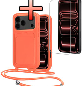 NoXx NoXx iPhone 17 Pro Hoesje Pashouder met Koord Met Screenprotector - Papaya