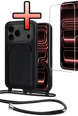 NoXx NoXx iPhone 17 Pro Hoesje Pashouder met Koord Met Screenprotector - Zwart
