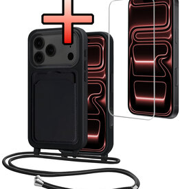 NoXx NoXx iPhone 17 Pro Hoesje Pashouder met Koord Met Screenprotector - Zwart