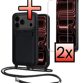 NoXx NoXx iPhone 17 Pro Hoesje Pashouder met Koord Met 2x Screenprotector - Zwart