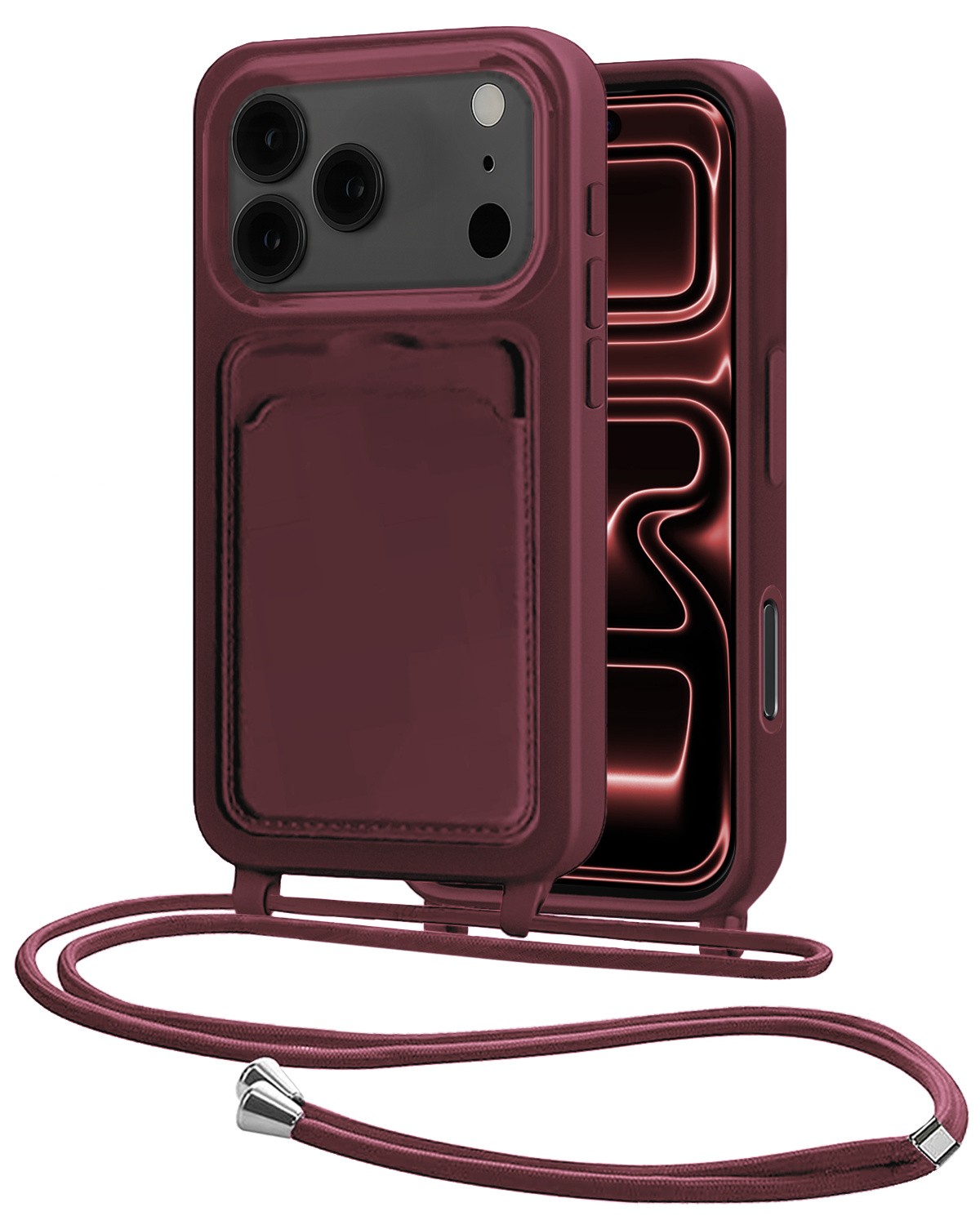 NoXx NoXx iPhone 17 Pro Max Hoesje Pashouder met Koord - Aubergine