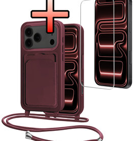 NoXx NoXx iPhone 17 Pro Max Hoesje Pashouder met Koord Met Screenprotector - Aubergine