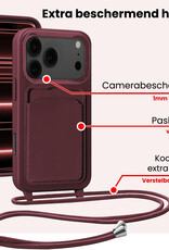 NoXx NoXx iPhone 17 Pro Max Hoesje Pashouder met Koord Met Screenprotector - Aubergine