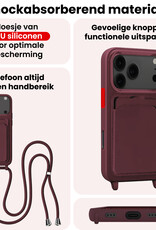 NoXx NoXx iPhone 17 Pro Max Hoesje Pashouder met Koord Met Screenprotector - Aubergine
