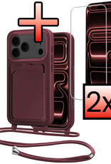 NoXx NoXx iPhone 17 Pro Max Hoesje Pashouder met Koord Met 2x Screenprotector - Aubergine
