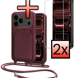 NoXx NoXx iPhone 17 Pro Max Hoesje Pashouder met Koord Met 2x Screenprotector - Aubergine