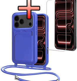NoXx NoXx iPhone 17 Pro Max Hoesje Pashouder met Koord Met Screenprotector - Fel Blauw