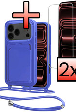 NoXx NoXx iPhone 17 Pro Max Hoesje Pashouder met Koord Met 2x Screenprotector - Fel Blauw