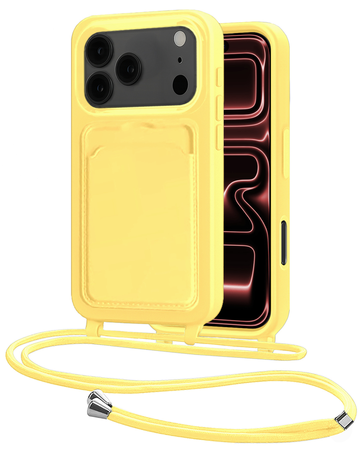 NoXx NoXx iPhone 17 Pro Max Hoesje Pashouder met Koord - Geel