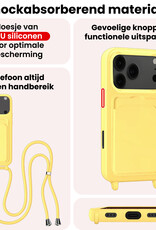 NoXx NoXx iPhone 17 Pro Max Hoesje Pashouder met Koord Met 2x Screenprotector - Geel