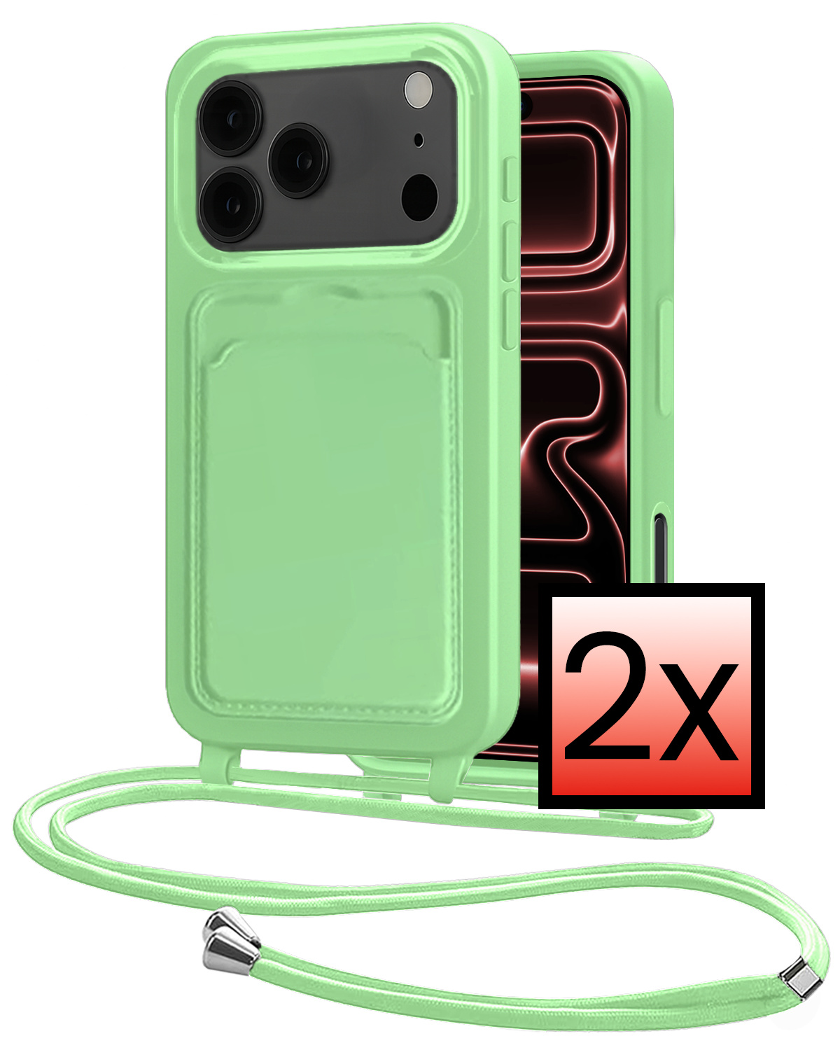 NoXx NoXx iPhone 17 Pro Max Hoesje Pashouder met Koord - Groen - 2 PACK