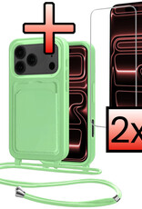 NoXx NoXx iPhone 17 Pro Max Hoesje Pashouder met Koord Met 2x Screenprotector - Groen