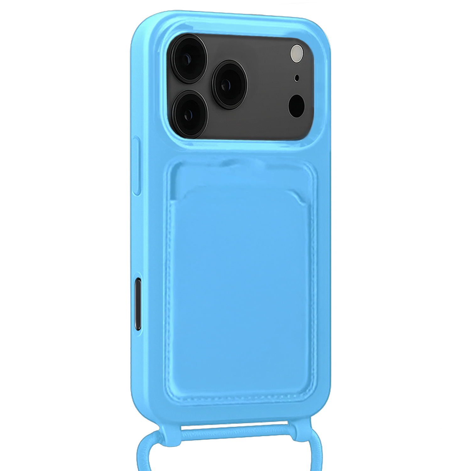 NoXx NoXx iPhone 17 Pro Max Hoesje Pashouder met Koord Met 2x Screenprotector - Lichtblauw