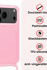 NoXx NoXx iPhone 17 Pro Max Hoesje Pashouder met Koord Met 2x Screenprotector - Lichtroze