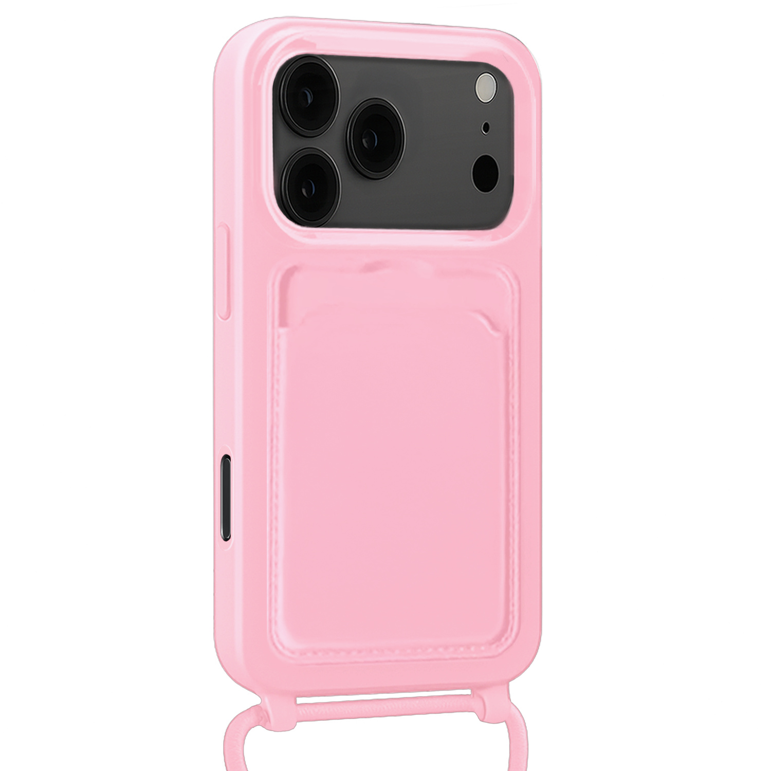 NoXx NoXx iPhone 17 Pro Max Hoesje Pashouder met Koord Met 2x Screenprotector - Lichtroze