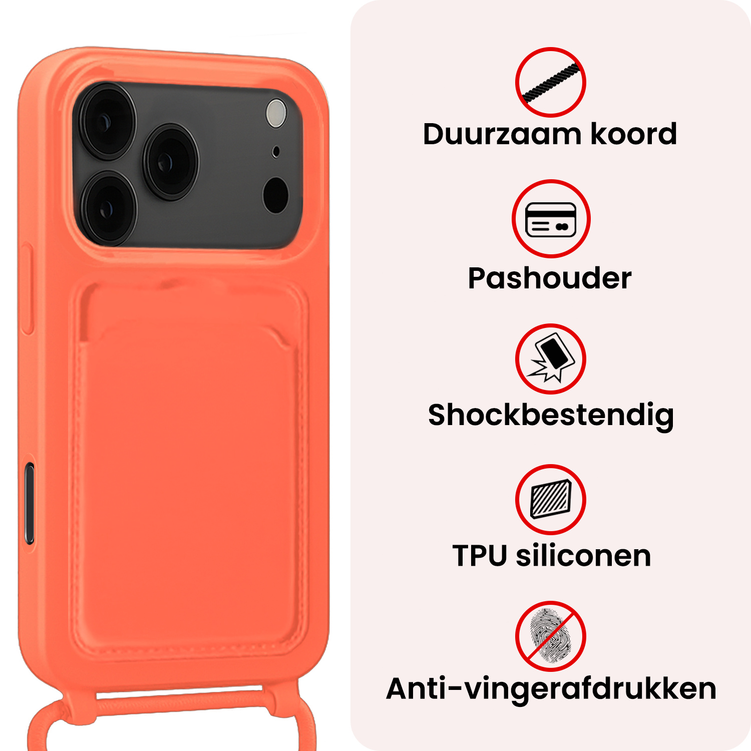 NoXx NoXx iPhone 17 Pro Max Hoesje Pashouder met Koord - Papaya - 2 PACK