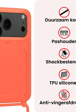NoXx NoXx iPhone 17 Pro Max Hoesje Pashouder met Koord Met 2x Screenprotector - Papaya