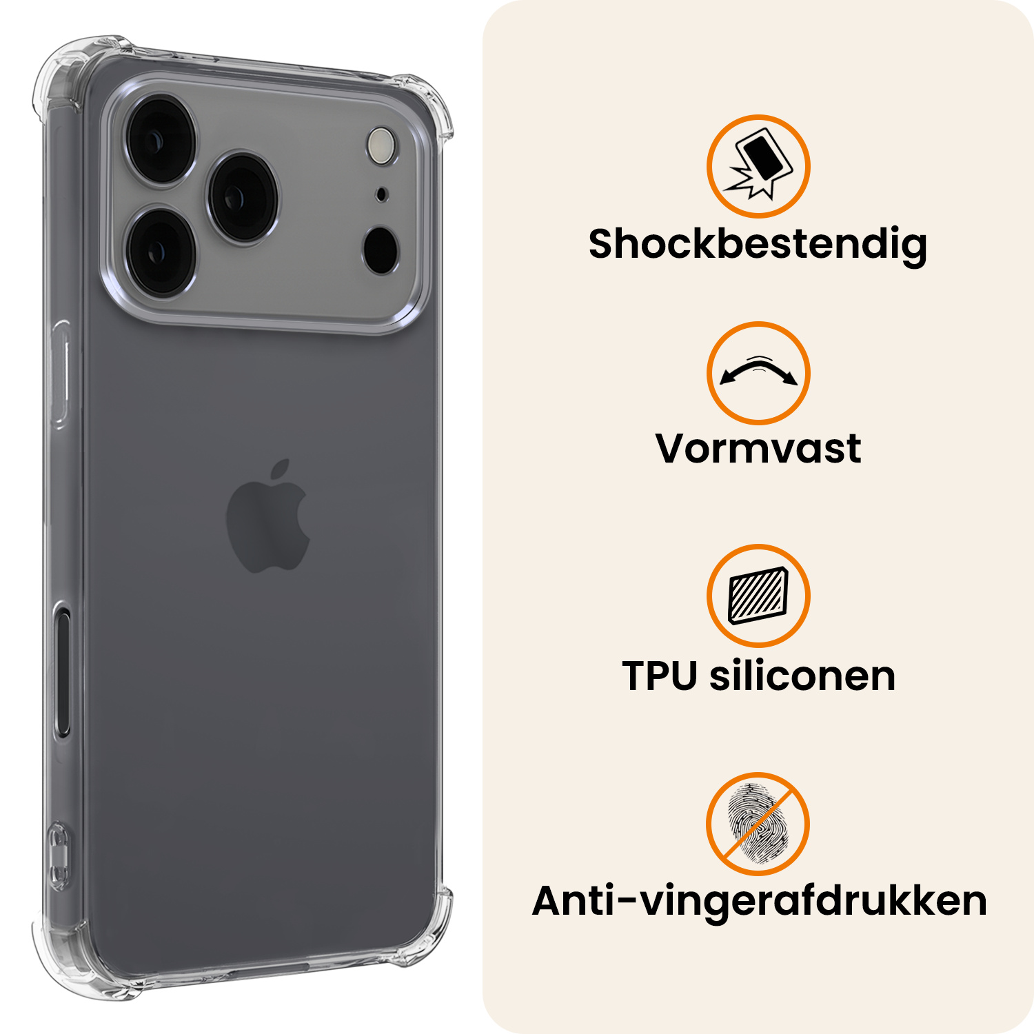 Nomfy Nomfy iPhone 17 Pro Hoesje Shockproof Met 2x Screenprotector Met Dichte Notch