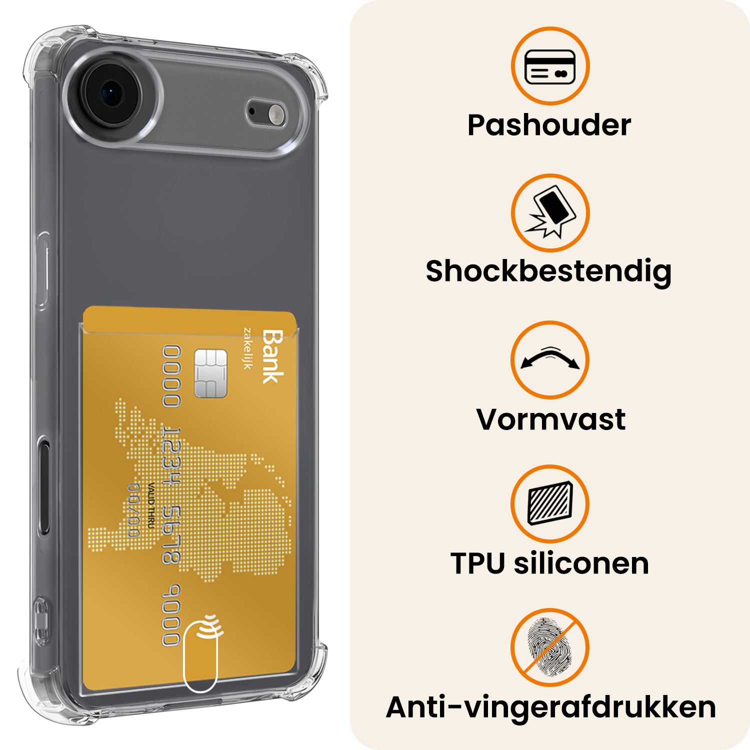 Nomfy Nomfy iPhone Air Hoesje Pashouder Met 2x Screenprotector