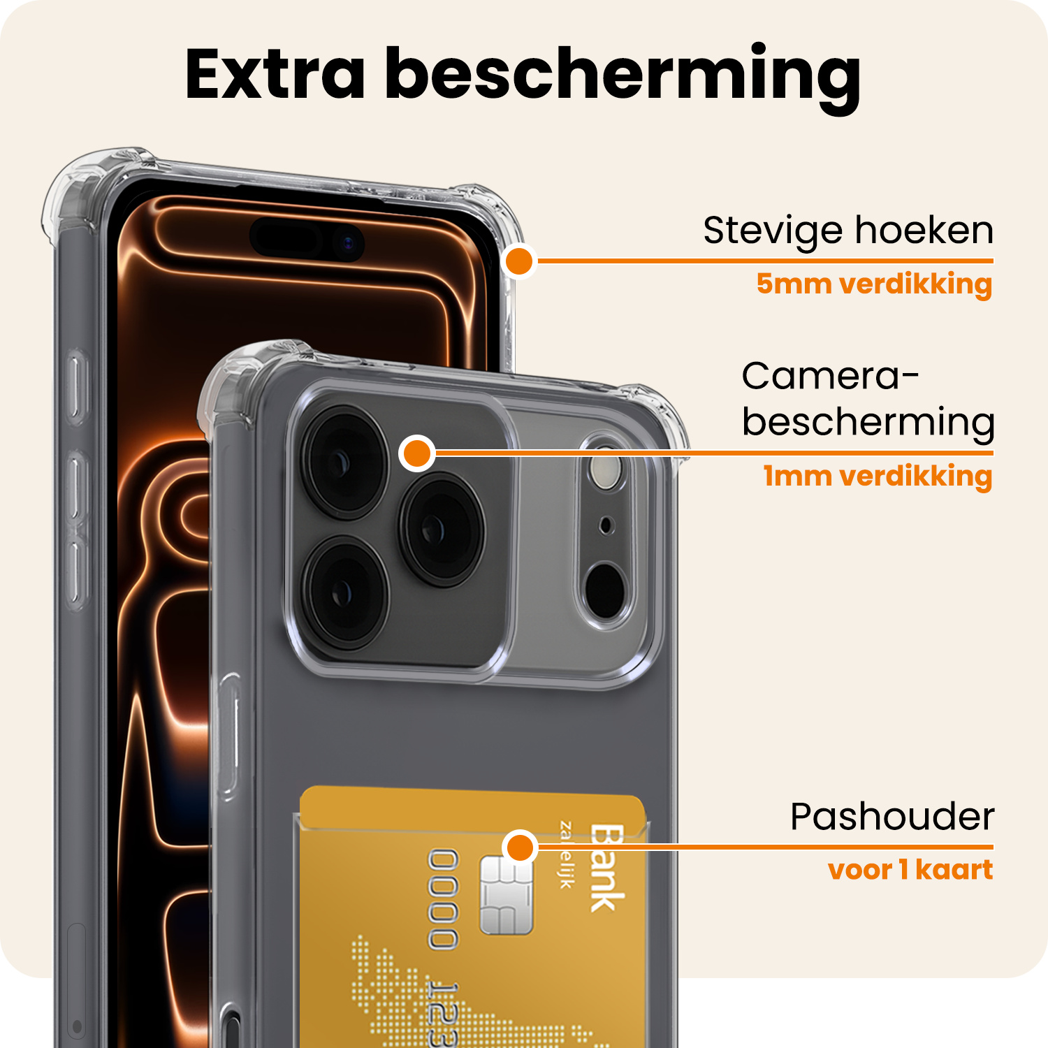 Nomfy Nomfy iPhone 17 Pro Max Hoesje Pashouder Met Screenprotector