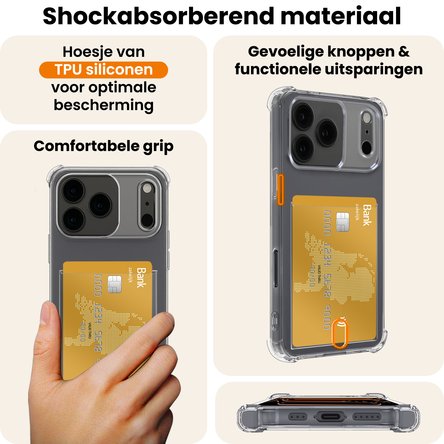 Nomfy Nomfy iPhone 17 Pro Max Hoesje Pashouder Met 2x Screenprotector