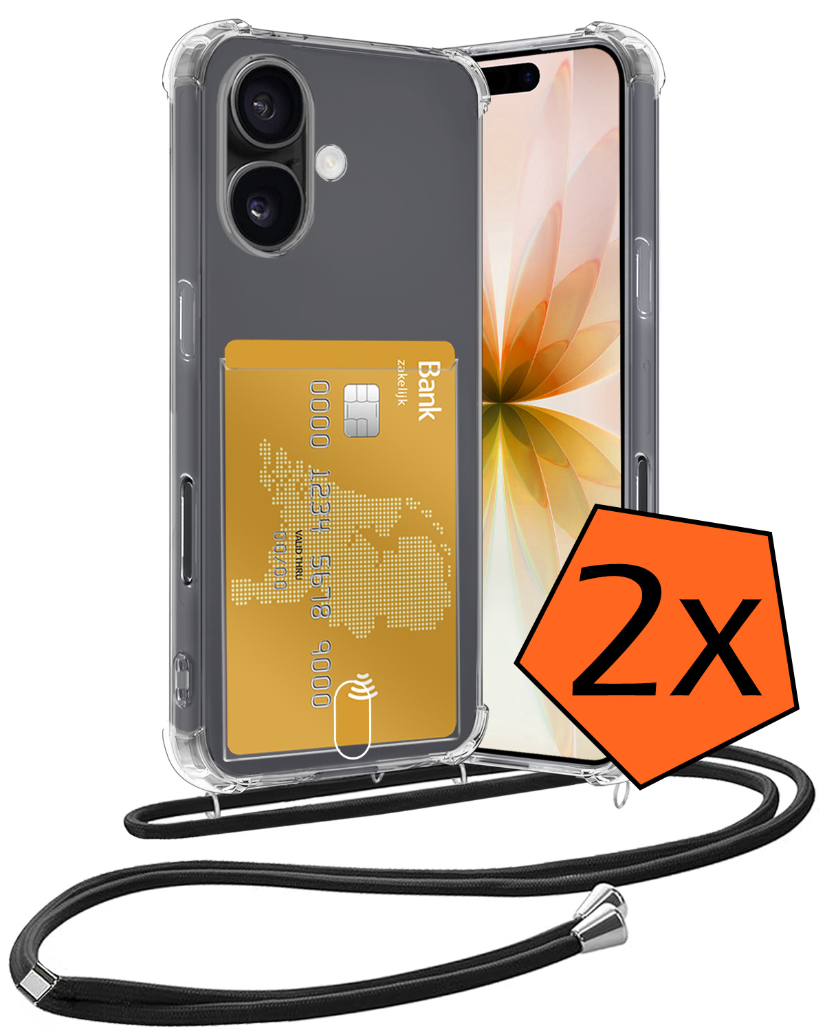 Nomfy Nomfy iPhone 17 Hoesje Pashouder met Koord - 2 PACK
