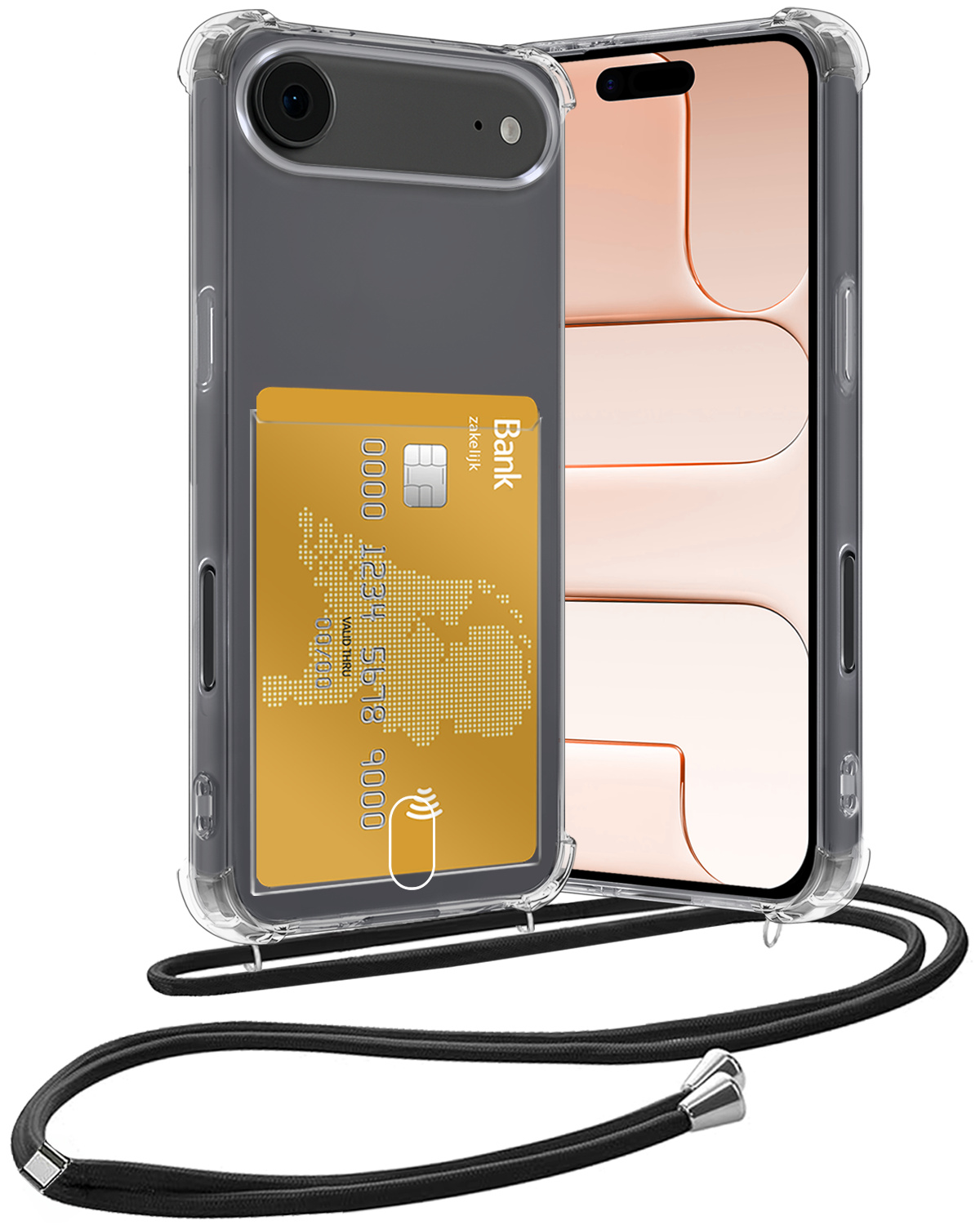 Nomfy Nomfy iPhone Air Hoesje Pashouder met Koord