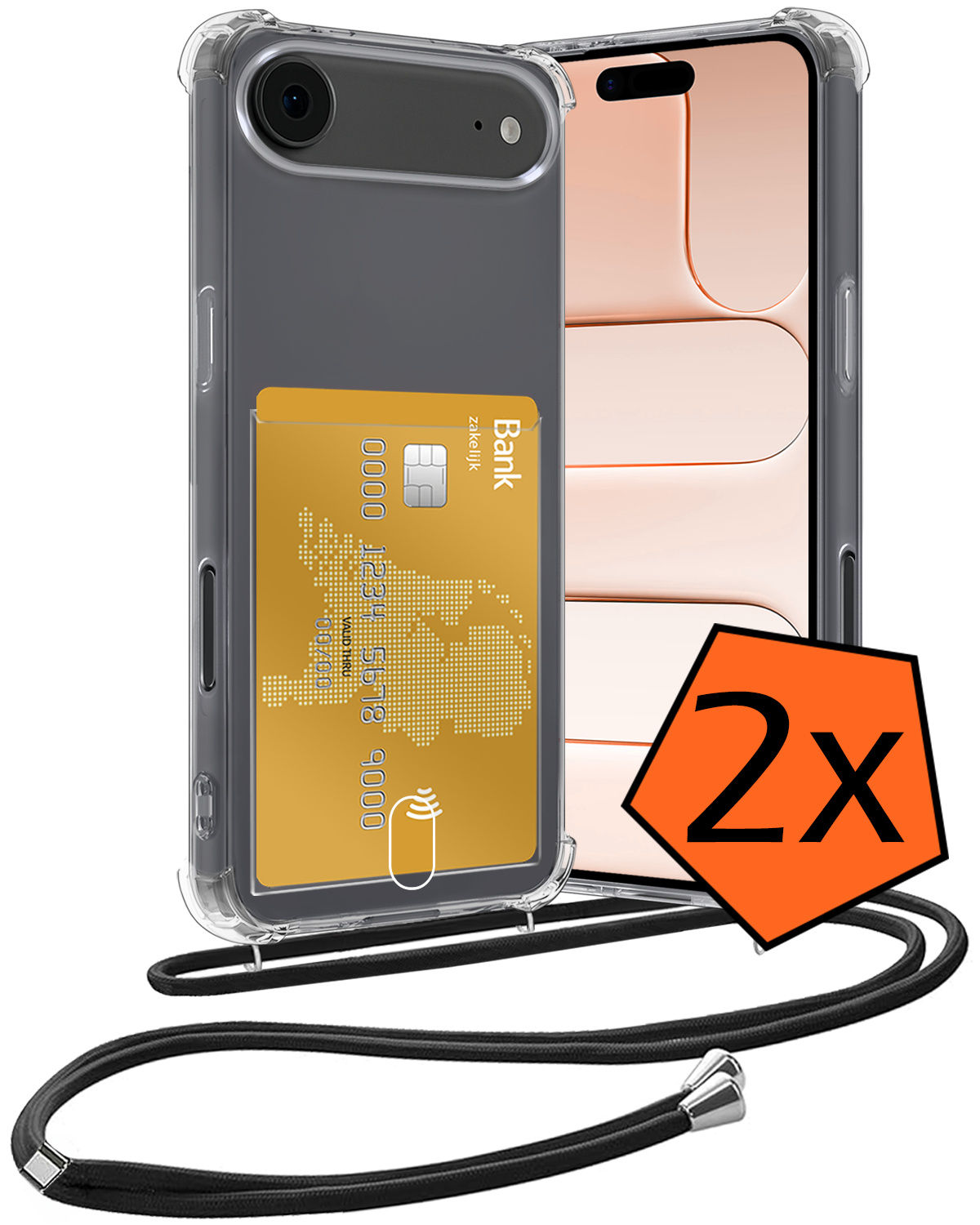 Nomfy Nomfy iPhone Air Hoesje Pashouder met Koord - 2 PACK