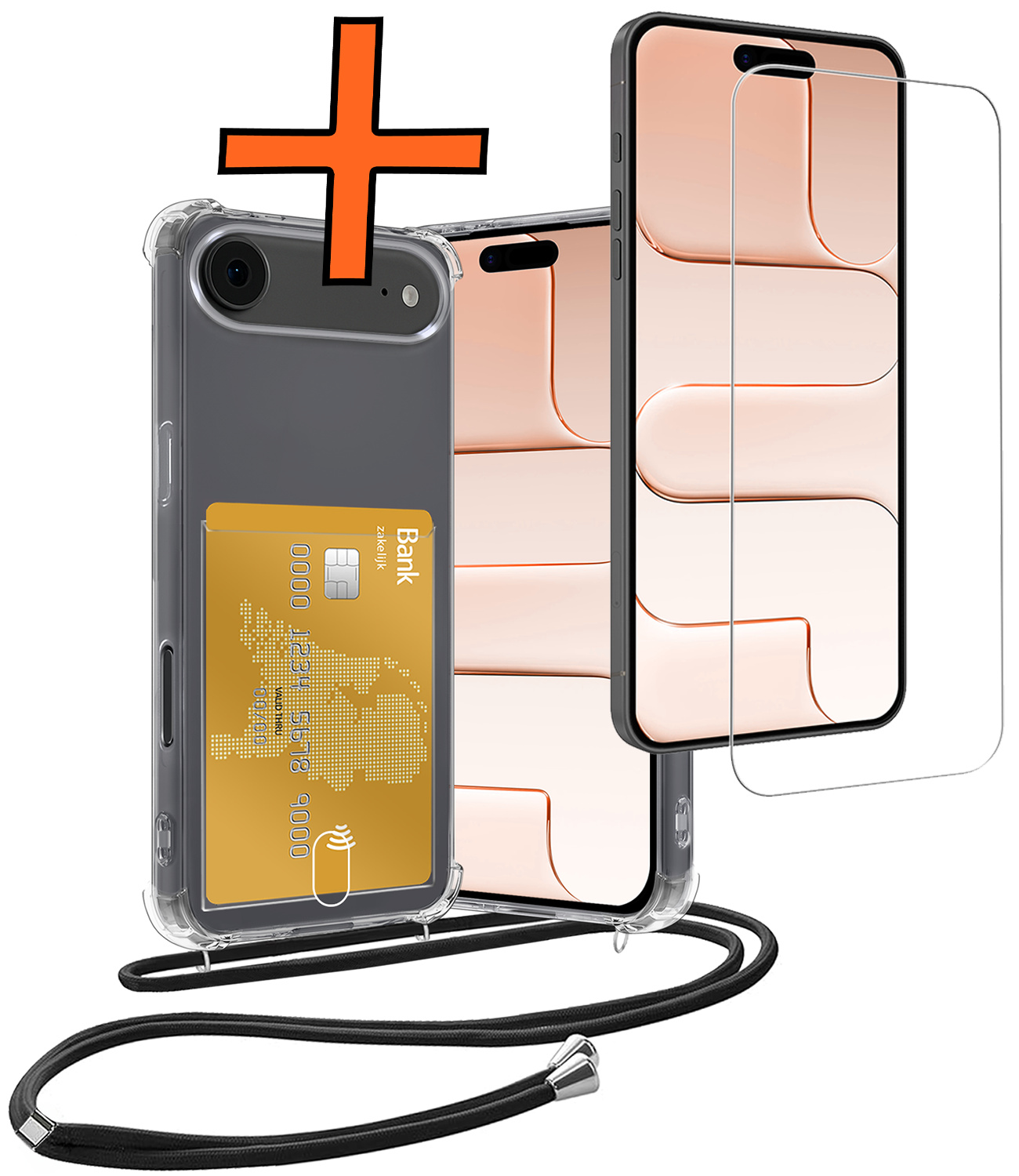 Nomfy Nomfy iPhone Air Hoesje Pashouder met Koord Met Screenprotector