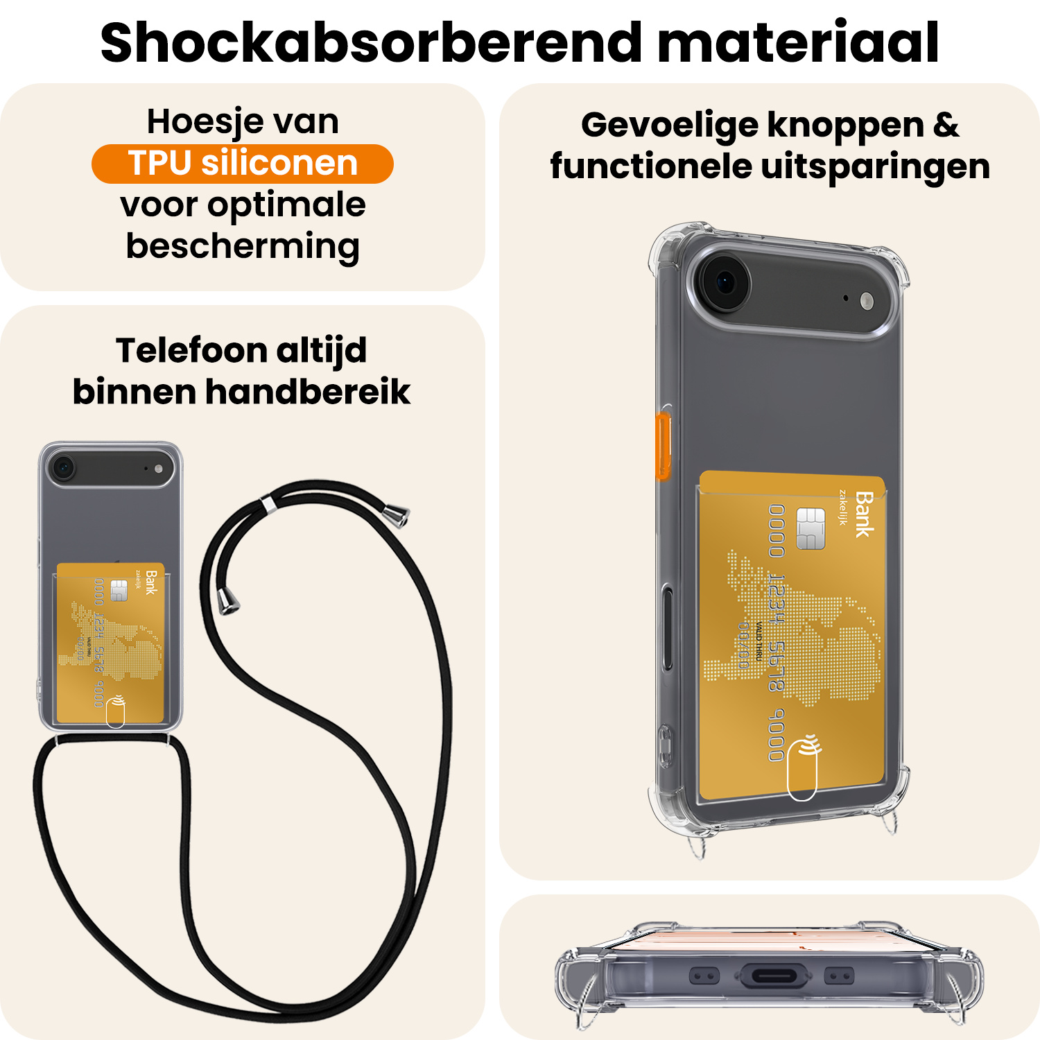 Nomfy Nomfy iPhone Air Hoesje Pashouder met Koord Met Screenprotector