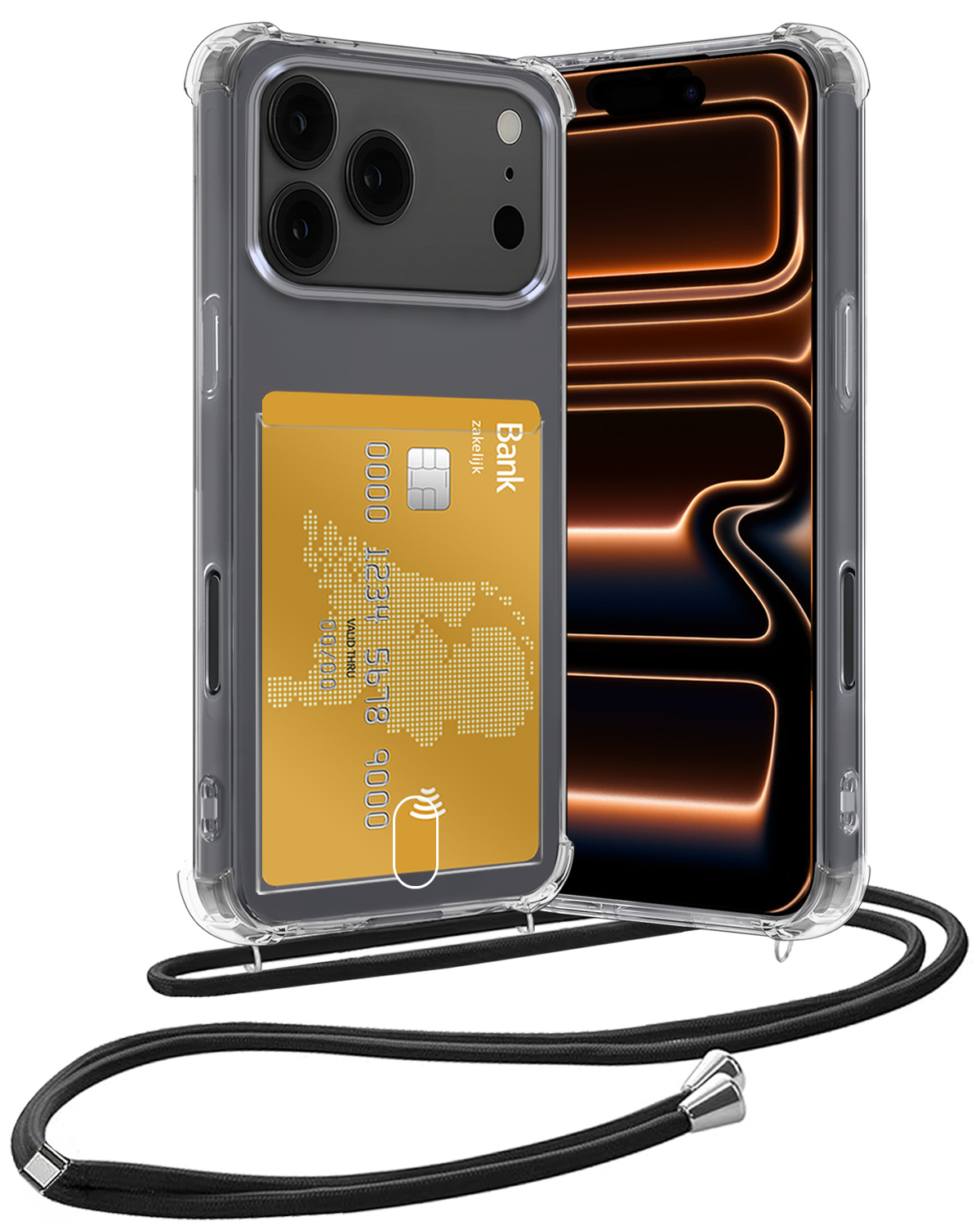 Nomfy Nomfy iPhone 17 Pro Hoesje Pashouder met Koord