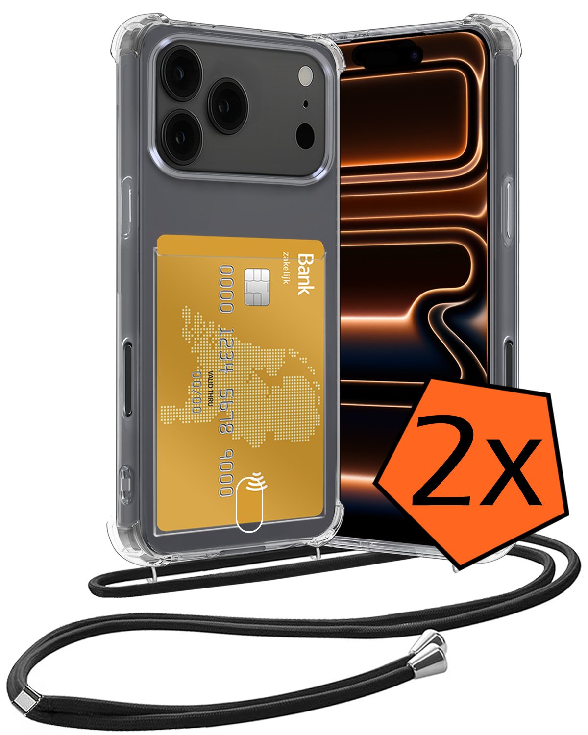 Nomfy Nomfy iPhone 17 Pro Max Hoesje Pashouder met Koord - 2 PACK