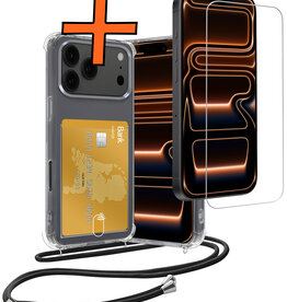 Nomfy Nomfy iPhone 17 Pro Max Hoesje Pashouder met Koord Met Screenprotector