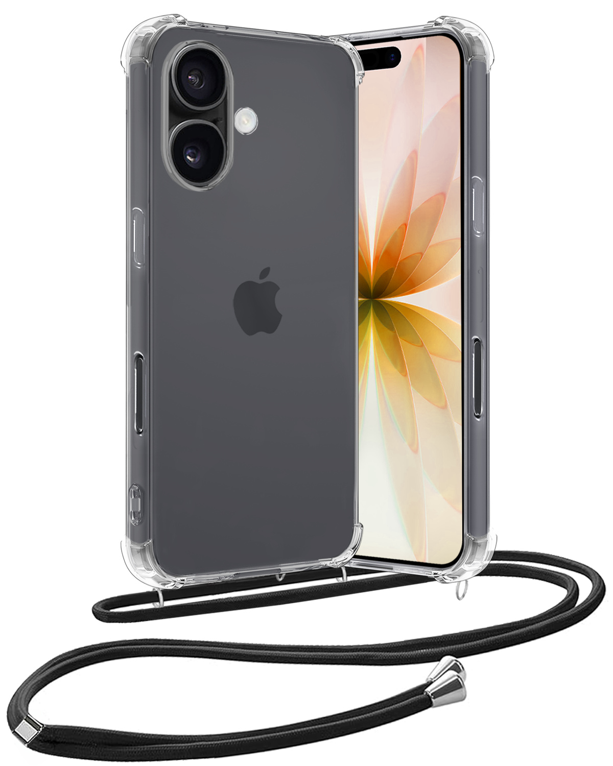 Nomfy Nomfy iPhone 17 Hoesje Transparant Shockproof Met Zwart Koord