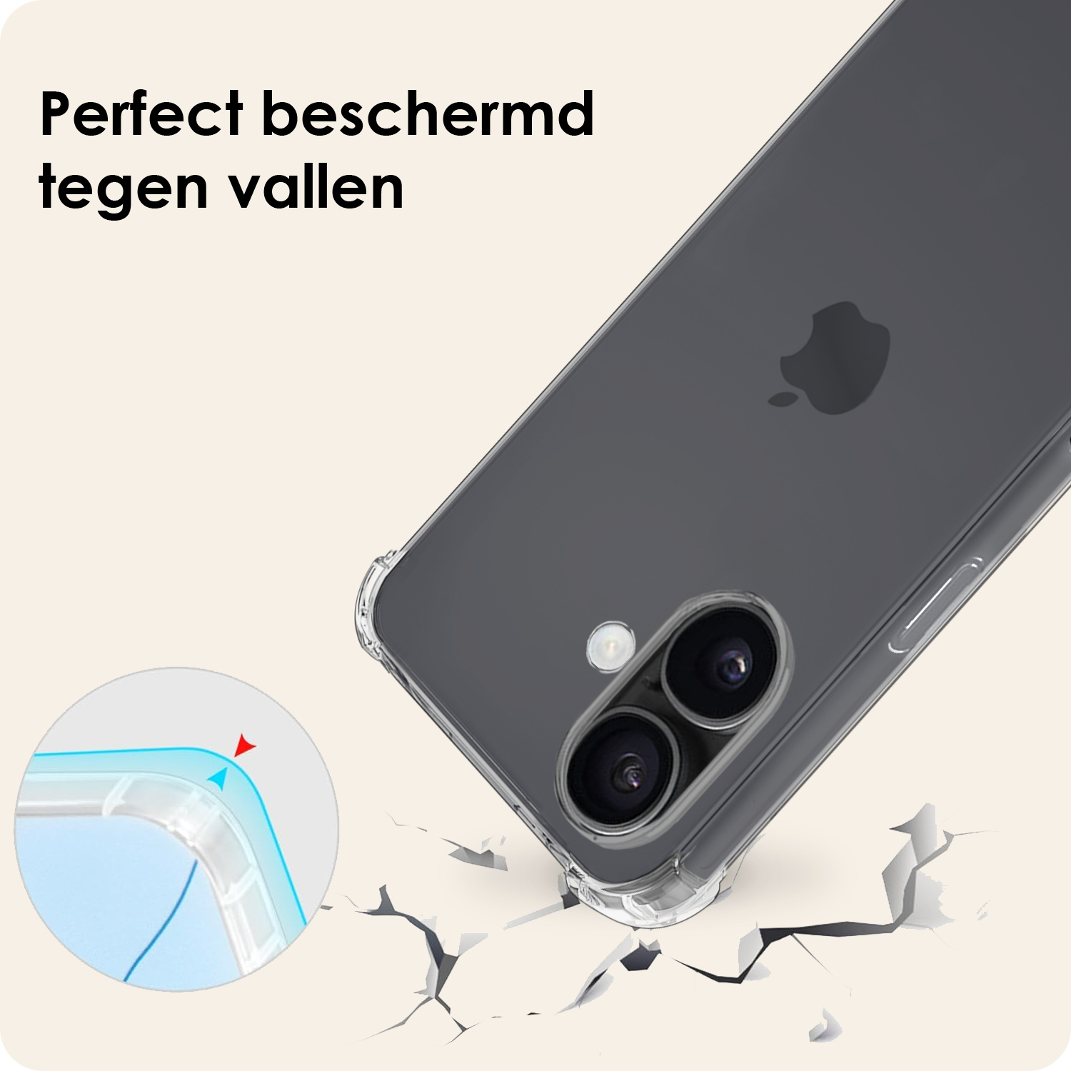 Nomfy Nomfy iPhone 17 Hoesje Transparant Shockproof Met Zwart Koord